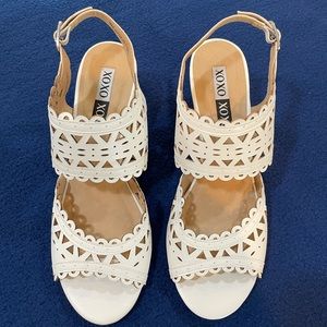 XOXO brand size 9 white sandal 3 inch heel, worn once.